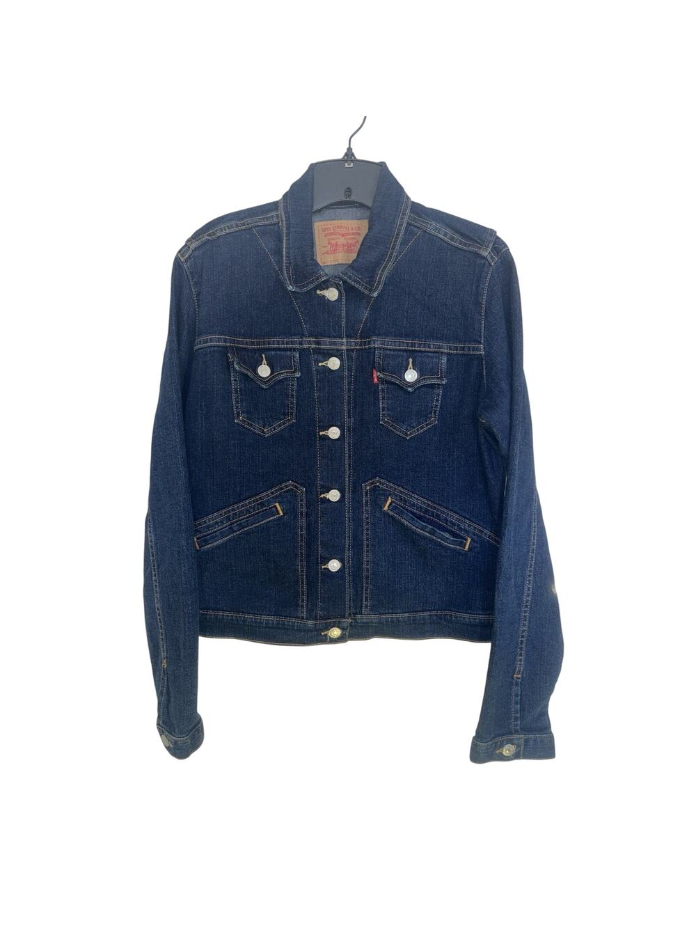 2003 Y2K Levi’s Dark Wash Denim Jacket Flap Pockets XL Trucker Fitted